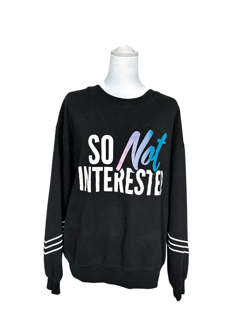 Wound Up Black Crewneck Sweater with Gradient 'Not' Graphic